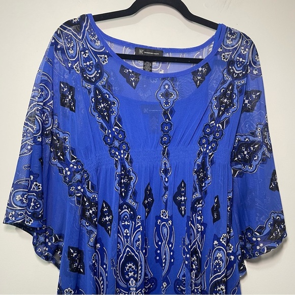 INC International Concepts Blue Sheer butterfly Paisley Boho Top Women’s Size L - Picture 2 of 6